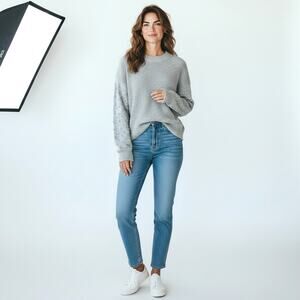 VINCE CAMUTO Woman's Bobble Stitch Sleeve Pullover Sweater L Cottage Preppy